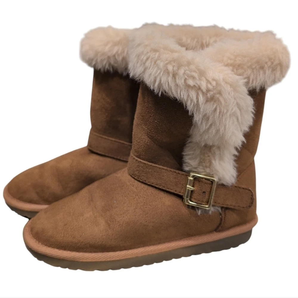 *Out Of Stock* Girls Buckle Faux Fur Chalet Boots - tan